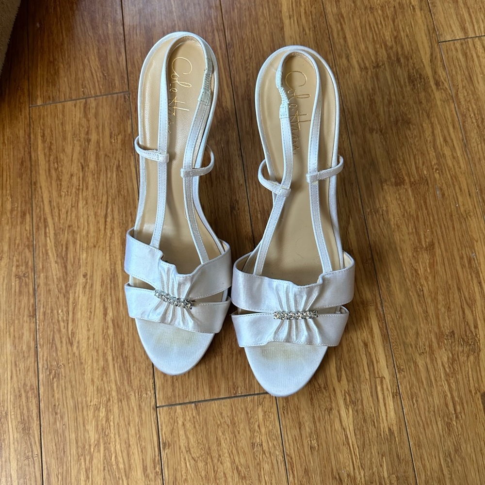 Cole Haan off white and rhinestone dress or bridal shoe.